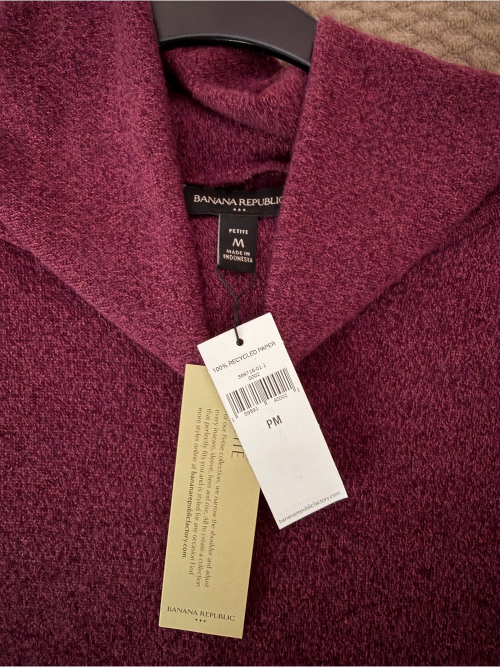Banana Republic Rich Burgundy / Plum color Cowl Neck Sweater Dress Med Petite - Picture 5 of 9